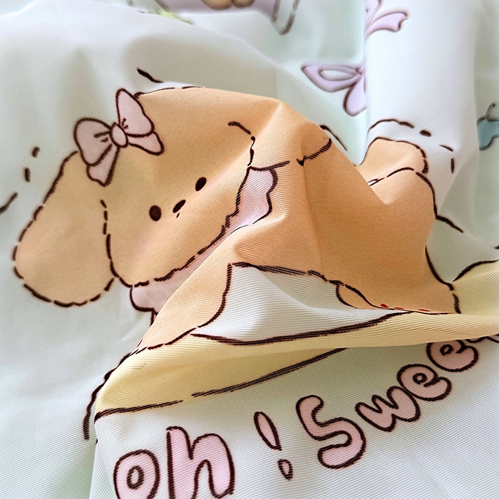 91家纺网 家纺一手货源 找家纺 丫丫家纺 2026新款Ａ类豆豆被有氨凉感丝冰豆豆夏被卡通印花双面凉感丝（含氨纶）夏凉被空调被子 奶芙萌宠绿‌