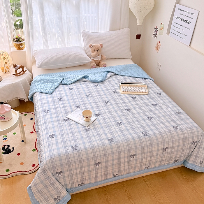 91家纺网 家纺一手货源 找家纺 丫丫家纺 2026新款Ａ类豆豆被有氨凉感丝冰豆豆夏被卡通印花双面凉感丝（含氨纶）夏凉被空调被子 蝴蝶结