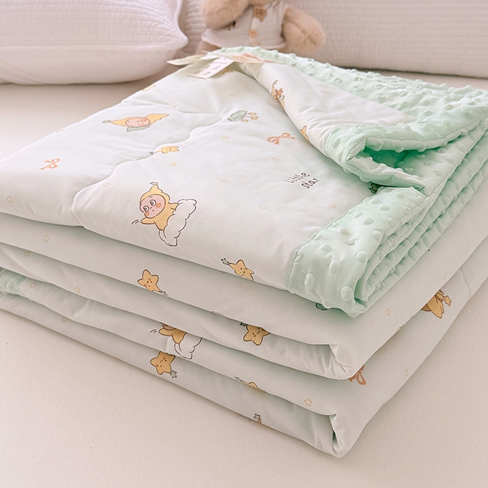 91家纺网 家纺一手货源 找家纺 丫丫家纺 2026新款Ａ类豆豆被有氨凉感丝冰豆豆夏被卡通印花双面凉感丝（含氨纶）夏凉被空调被子 奶绿星星