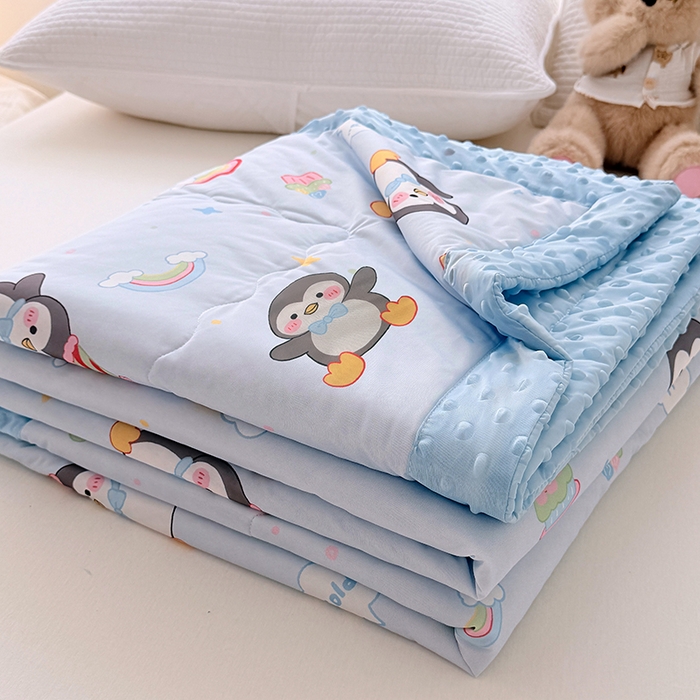 91家纺网 家纺一手货源 找家纺 丫丫家纺 2026新款Ａ类豆豆被有氨凉感丝冰豆豆夏被卡通印花双面凉感丝（含氨纶）夏凉被空调被子 企鹅王子