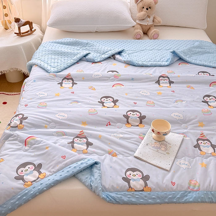 91家纺网 家纺一手货源 找家纺 丫丫家纺 2026新款Ａ类豆豆被有氨凉感丝冰豆豆夏被卡通印花双面凉感丝（含氨纶）夏凉被空调被子 企鹅王子