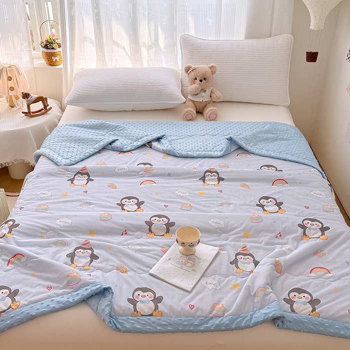 91家纺网 家纺一手货源 找家纺 丫丫家纺 2026新款Ａ类豆豆被有氨凉感丝冰豆豆夏被卡通印花双面凉感丝（含氨纶）夏凉被空调被子 企鹅王子