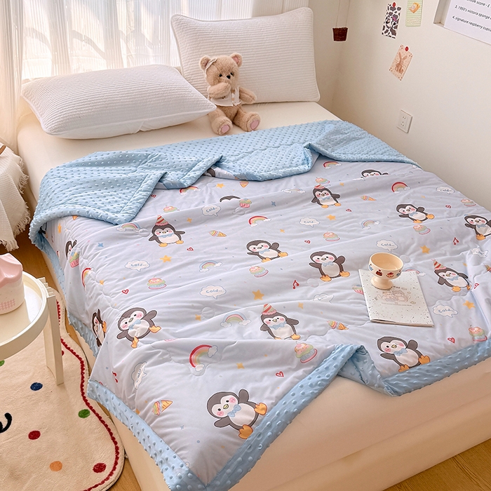 91家纺网 家纺一手货源 找家纺 丫丫家纺 2026新款Ａ类豆豆被有氨凉感丝冰豆豆夏被卡通印花双面凉感丝（含氨纶）夏凉被空调被子 企鹅王子