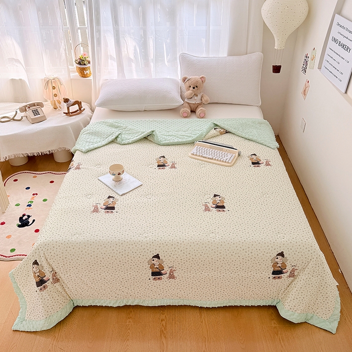 91家纺网 家纺一手货源 找家纺 丫丫家纺 2026新款Ａ类豆豆被有氨凉感丝冰豆豆夏被卡通印花双面凉感丝（含氨纶）夏凉被空调被子 碎花裙