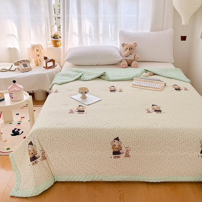 91家纺网 家纺一手货源 找家纺 丫丫家纺 2026新款Ａ类豆豆被有氨凉感丝冰豆豆夏被卡通印花双面凉感丝（含氨纶）夏凉被空调被子 碎花裙