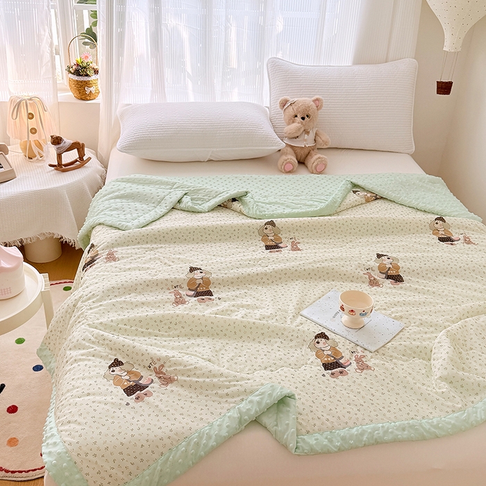 91家纺网 家纺一手货源 找家纺 丫丫家纺 2026新款Ａ类豆豆被有氨凉感丝冰豆豆夏被卡通印花双面凉感丝（含氨纶）夏凉被空调被子 碎花裙