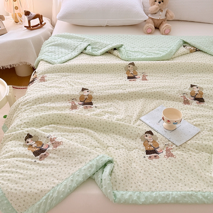 91家纺网 家纺一手货源 找家纺 丫丫家纺 2026新款Ａ类豆豆被有氨凉感丝冰豆豆夏被卡通印花双面凉感丝（含氨纶）夏凉被空调被子 碎花裙