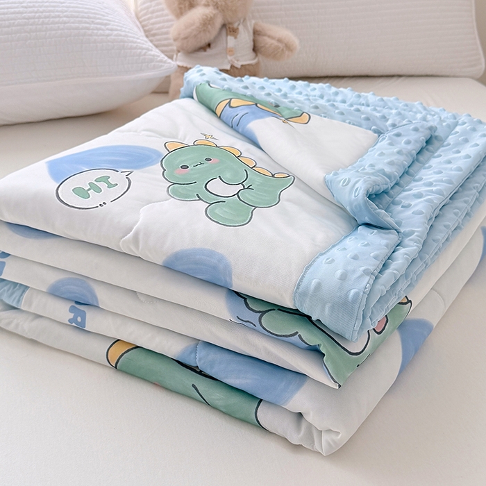 91家纺网 家纺一手货源 找家纺 丫丫家纺 2026新款Ａ类豆豆被有氨凉感丝冰豆豆夏被卡通印花双面凉感丝（含氨纶）夏凉被空调被子 小恐龙