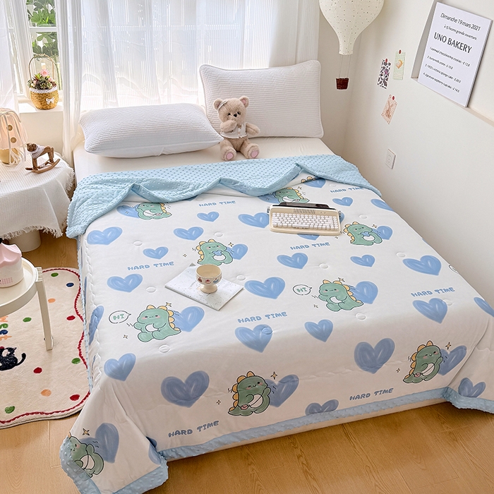 91家纺网 家纺一手货源 找家纺 丫丫家纺 2026新款Ａ类豆豆被有氨凉感丝冰豆豆夏被卡通印花双面凉感丝（含氨纶）夏凉被空调被子 小恐龙