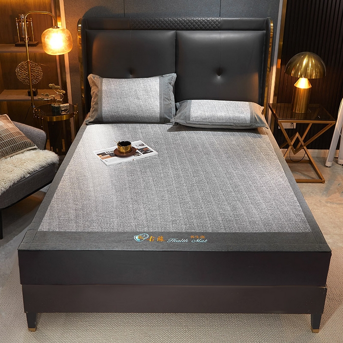 91家纺网 家纺一手货源 找家纺 yyds网供 2026新款养生古藤席空调席印尼藤席加粗加厚高档冰藤席凉席竹席空调席直播三件套 养生古藤席-典雅灰