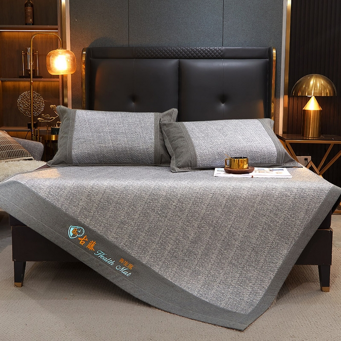 91家纺网 家纺一手货源 找家纺 yyds网供 2026新款养生古藤席空调席印尼藤席加粗加厚高档冰藤席凉席竹席空调席直播三件套 养生古藤席-典雅灰