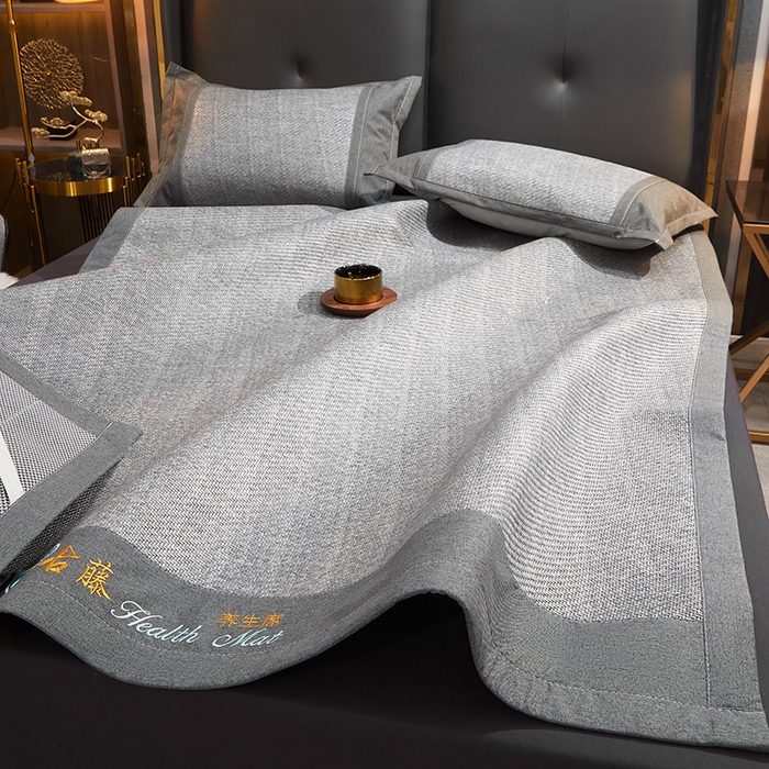 91家纺网 家纺一手货源 找家纺 yyds网供 2026新款养生古藤席空调席印尼藤席加粗加厚高档冰藤席凉席竹席空调席直播三件套 养生古藤席-典雅灰