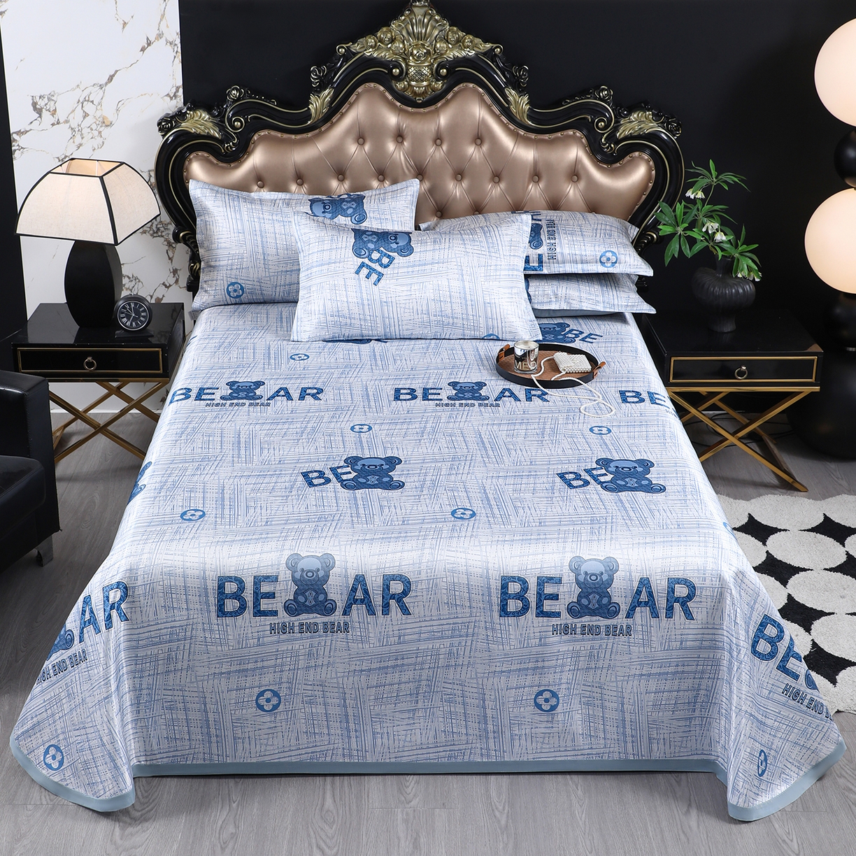 坦客毯业 2026新款印花冰丝席三件套斜纹加厚冰丝凉席夏凉子 浪漫小熊