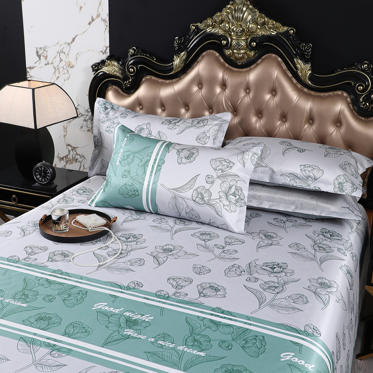 91家纺网 家纺一手货源 找家纺 坦客毯业 2026新款印花冰丝席三件套斜纹加厚冰丝凉席夏凉子 浪漫夜雨