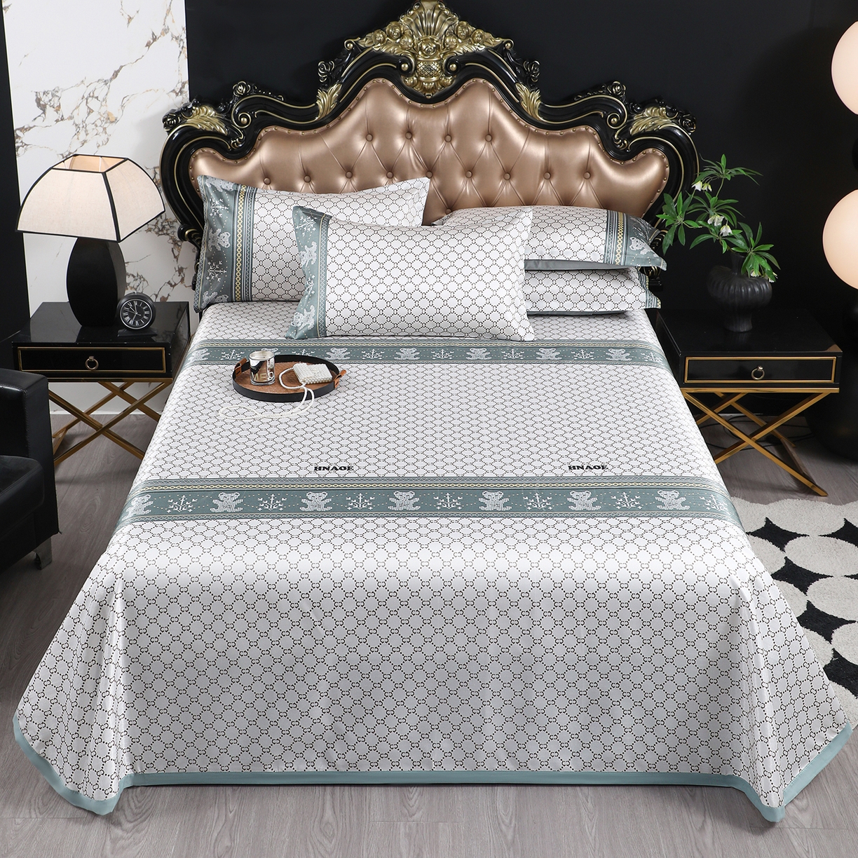 坦客毯业 2026新款印花冰丝席三件套斜纹加厚冰丝凉席夏凉子 贵族风范