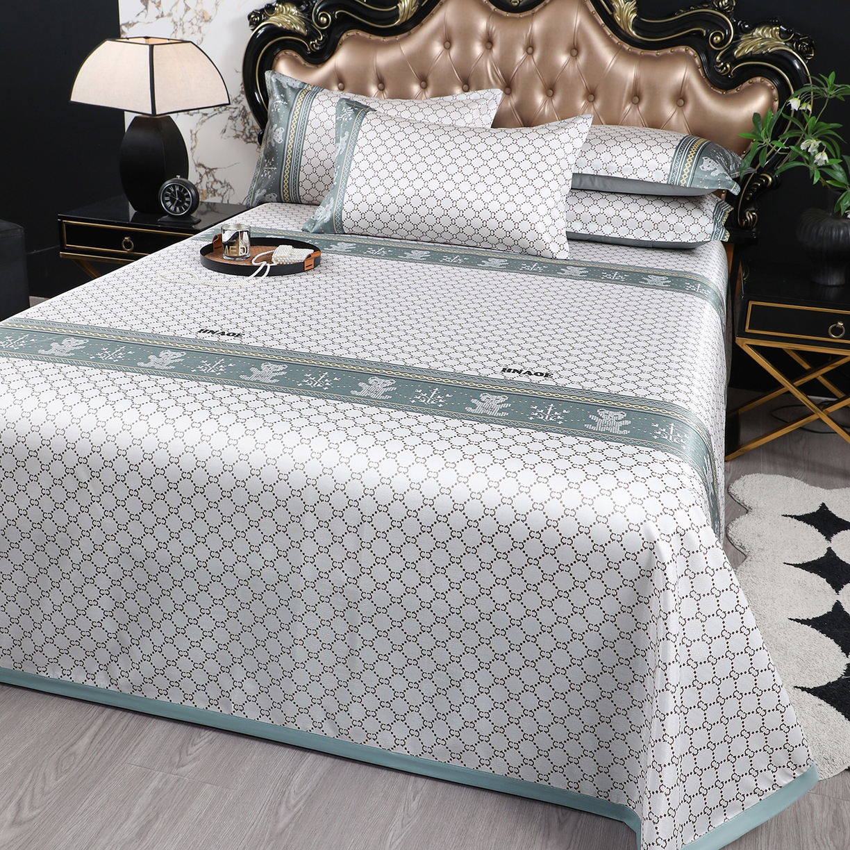 91家纺网 家纺一手货源 找家纺 坦客毯业 2026新款印花冰丝席三件套斜纹加厚冰丝凉席夏凉子 贵族风范