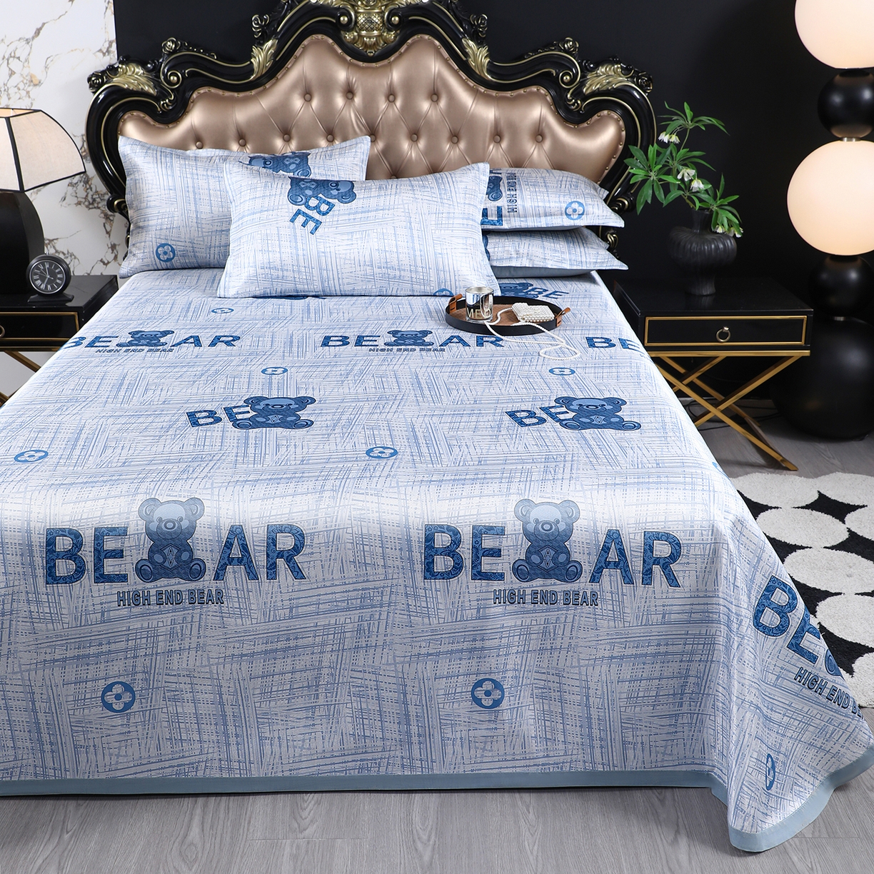 91家纺网 家纺一手货源 找家纺 坦客毯业 2026新款印花冰丝席三件套斜纹加厚冰丝凉席夏凉子 浪漫小熊