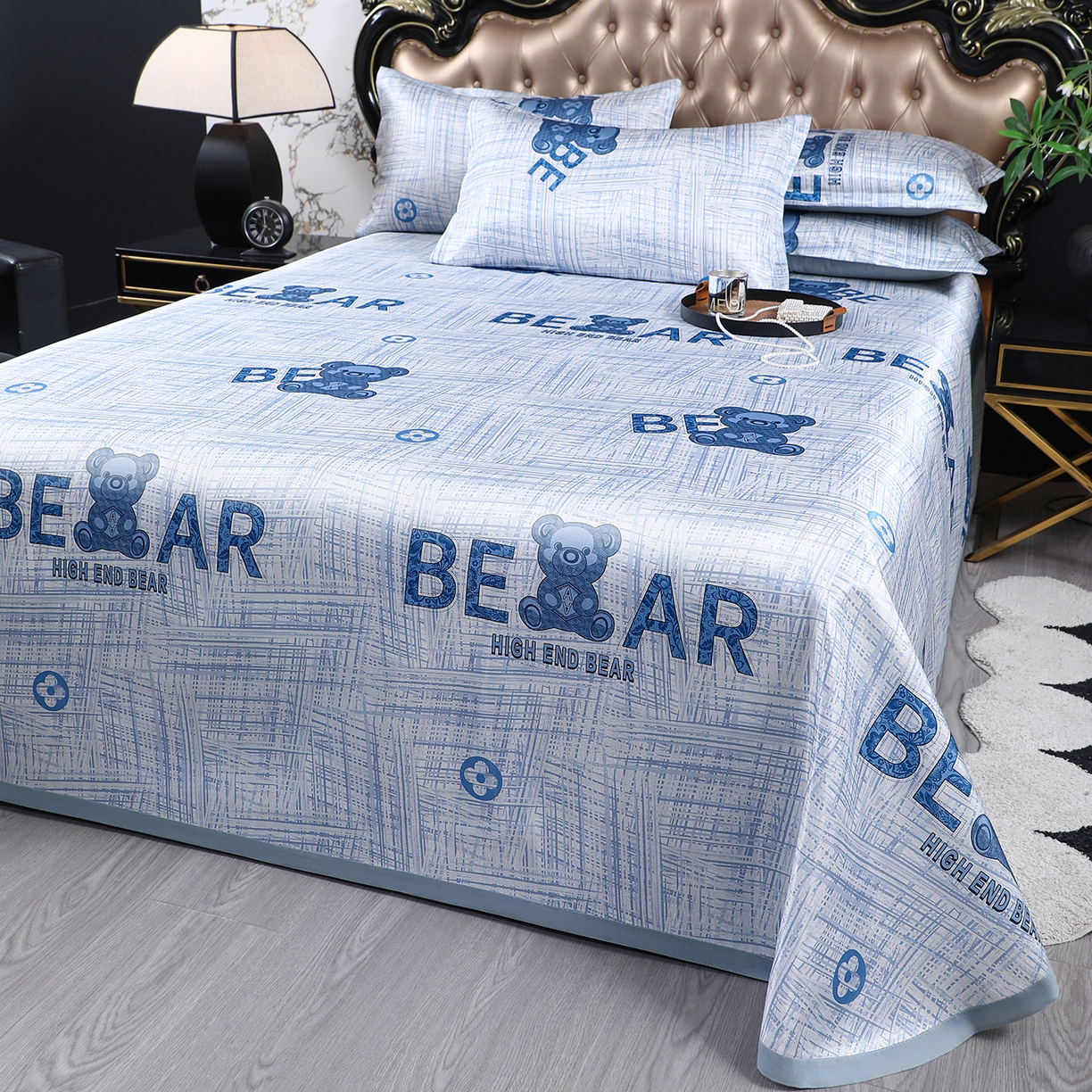 91家纺网 家纺一手货源 找家纺 坦客毯业 2026新款印花冰丝席三件套斜纹加厚冰丝凉席夏凉子 浪漫小熊