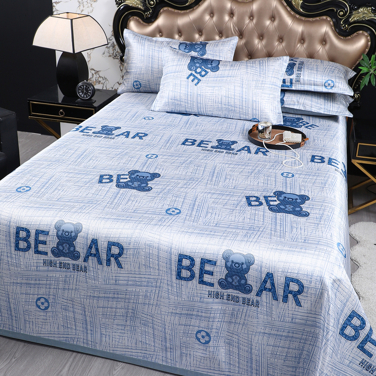 91家纺网 家纺一手货源 找家纺 坦客毯业 2026新款印花冰丝席三件套斜纹加厚冰丝凉席夏凉子 浪漫小熊