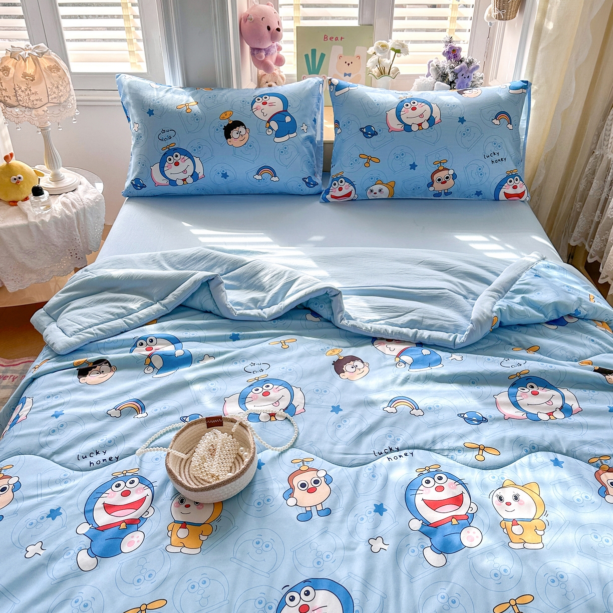 91家纺网 家纺一手货源 找家纺 优卡迪家纺馆 2026新款水洗云朵棉夏被四件套下载文件包含买家秀 机器猫