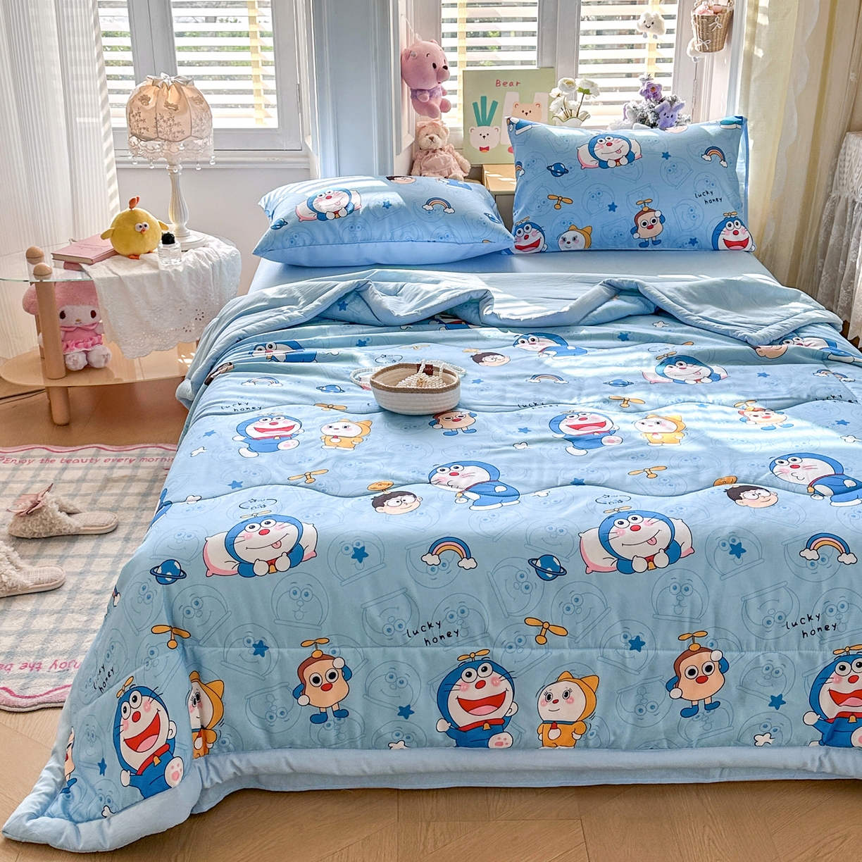 91家纺网 家纺一手货源 找家纺 优卡迪家纺馆 2026新款水洗云朵棉夏被四件套下载文件包含买家秀 机器猫