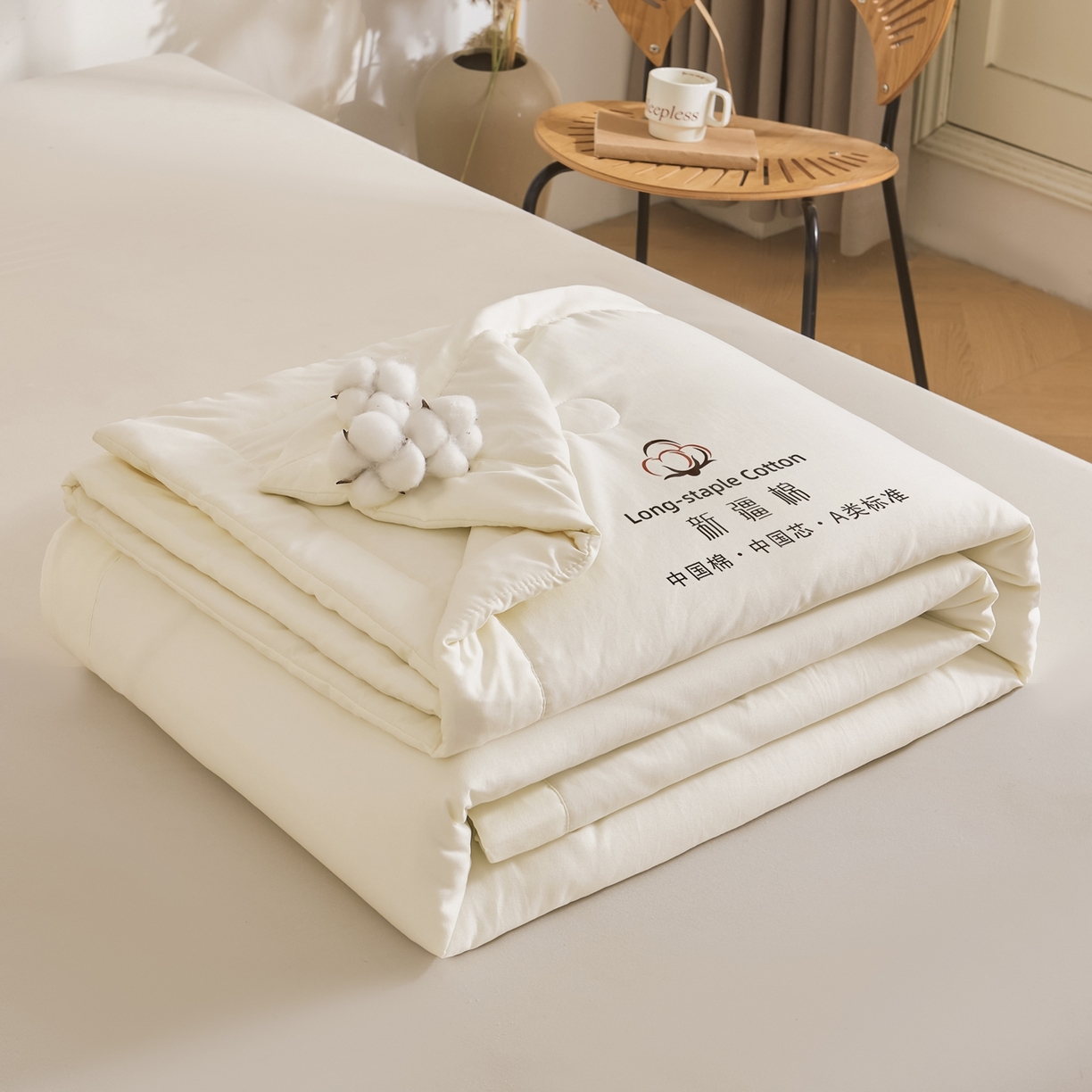 91家纺网 家纺一手货源 找家纺 初相识被业 2026春夏新款A类水洗棉纯色双拼新疆棉花被夏被夏凉被空调被 新疆棉云朵白