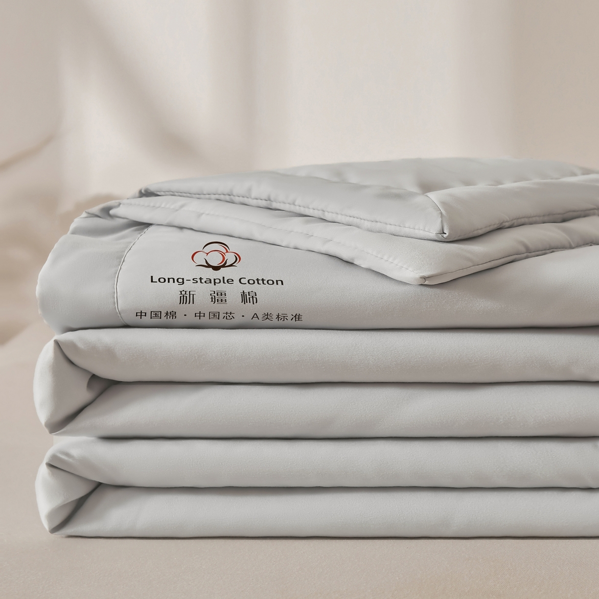 91家纺网 家纺一手货源 找家纺 初相识被业 2026春夏新款A类水洗棉纯色双拼新疆棉花被夏被夏凉被空调被 新疆棉月光灰