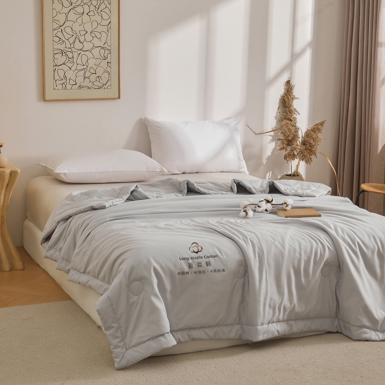 91家纺网 家纺一手货源 找家纺 初相识被业 2026春夏新款A类水洗棉纯色双拼新疆棉花被夏被夏凉被空调被 新疆棉月光灰