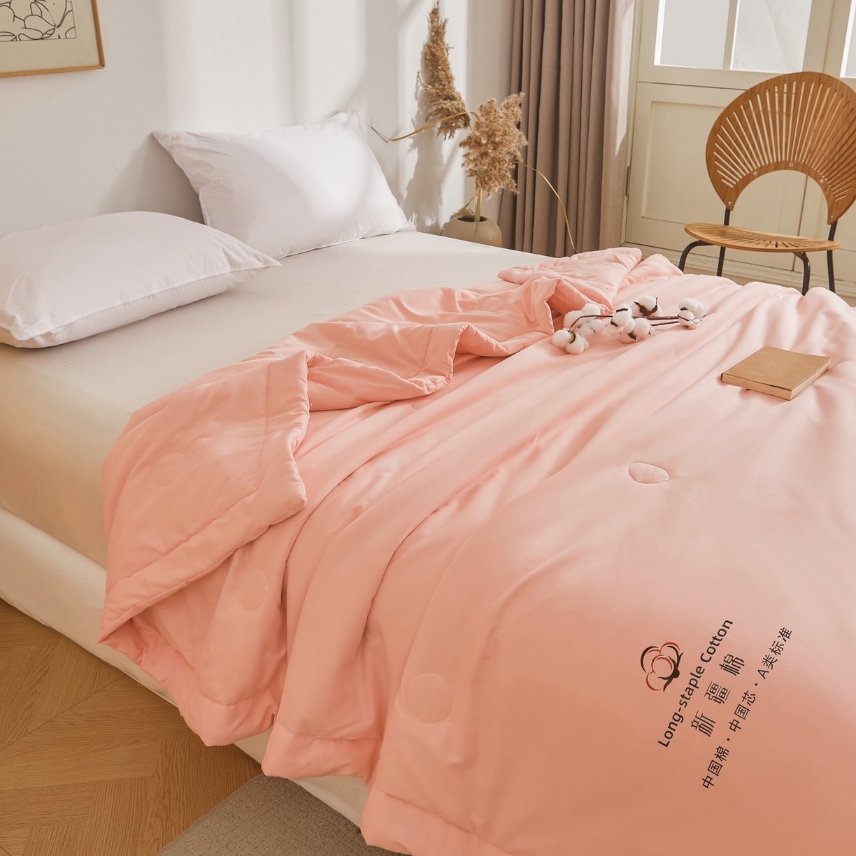 91家纺网 家纺一手货源 找家纺 初相识被业 2026春夏新款A类水洗棉纯色双拼新疆棉花被夏被夏凉被空调被 新疆棉香妃玉