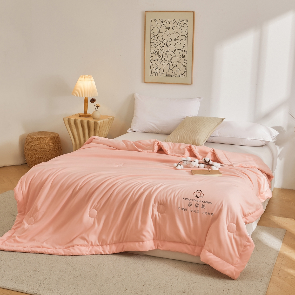 91家纺网 家纺一手货源 找家纺 初相识被业 2026春夏新款A类水洗棉纯色双拼新疆棉花被夏被夏凉被空调被 新疆棉香妃玉