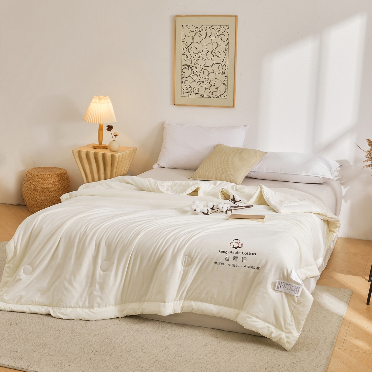 91家纺网 家纺一手货源 找家纺 初相识被业 2026春夏新款A类水洗棉纯色双拼新疆棉花被夏被夏凉被空调被 新疆棉云朵白