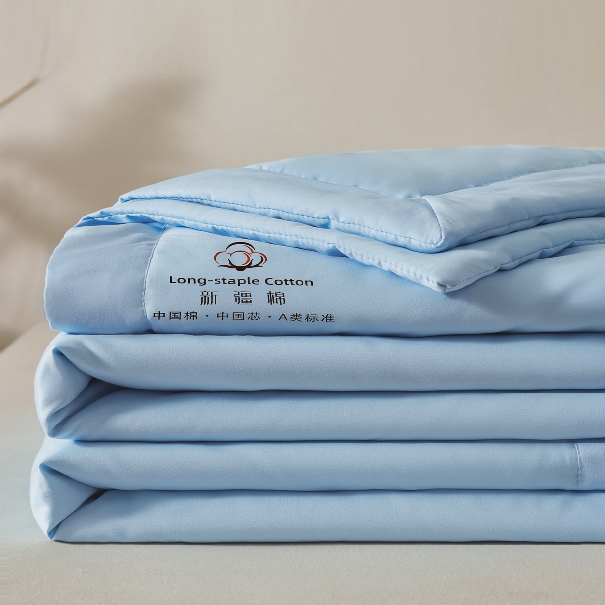 91家纺网 家纺一手货源 找家纺 初相识被业 2026春夏新款A类水洗棉纯色双拼新疆棉花被夏被夏凉被空调被 新疆棉天空蓝