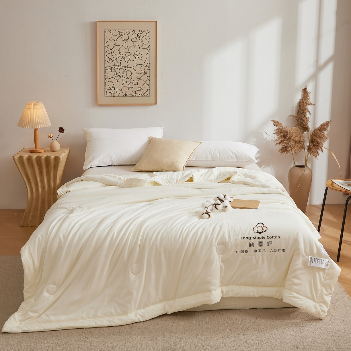 91家纺网 家纺一手货源 找家纺 初相识被业 2026春夏新款A类水洗棉纯色双拼新疆棉花被夏被夏凉被空调被 新疆棉云朵白