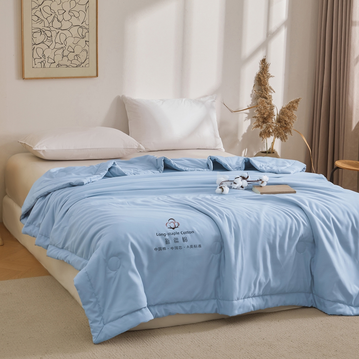 91家纺网 家纺一手货源 找家纺 初相识被业 2026春夏新款A类水洗棉纯色双拼新疆棉花被夏被夏凉被空调被 新疆棉天空蓝
