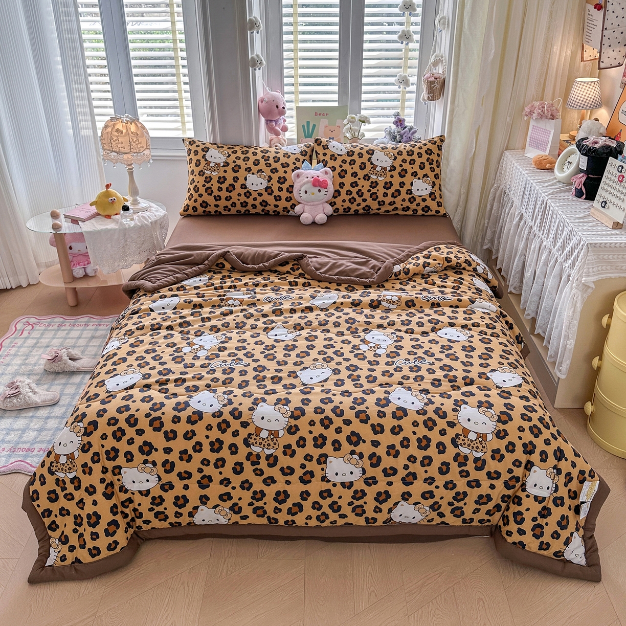 91家纺网 家纺一手货源 找家纺 优卡迪家纺馆 2026新款水洗云朵棉夏被四件套下载文件包含买家秀 豹纹猫咪-咖