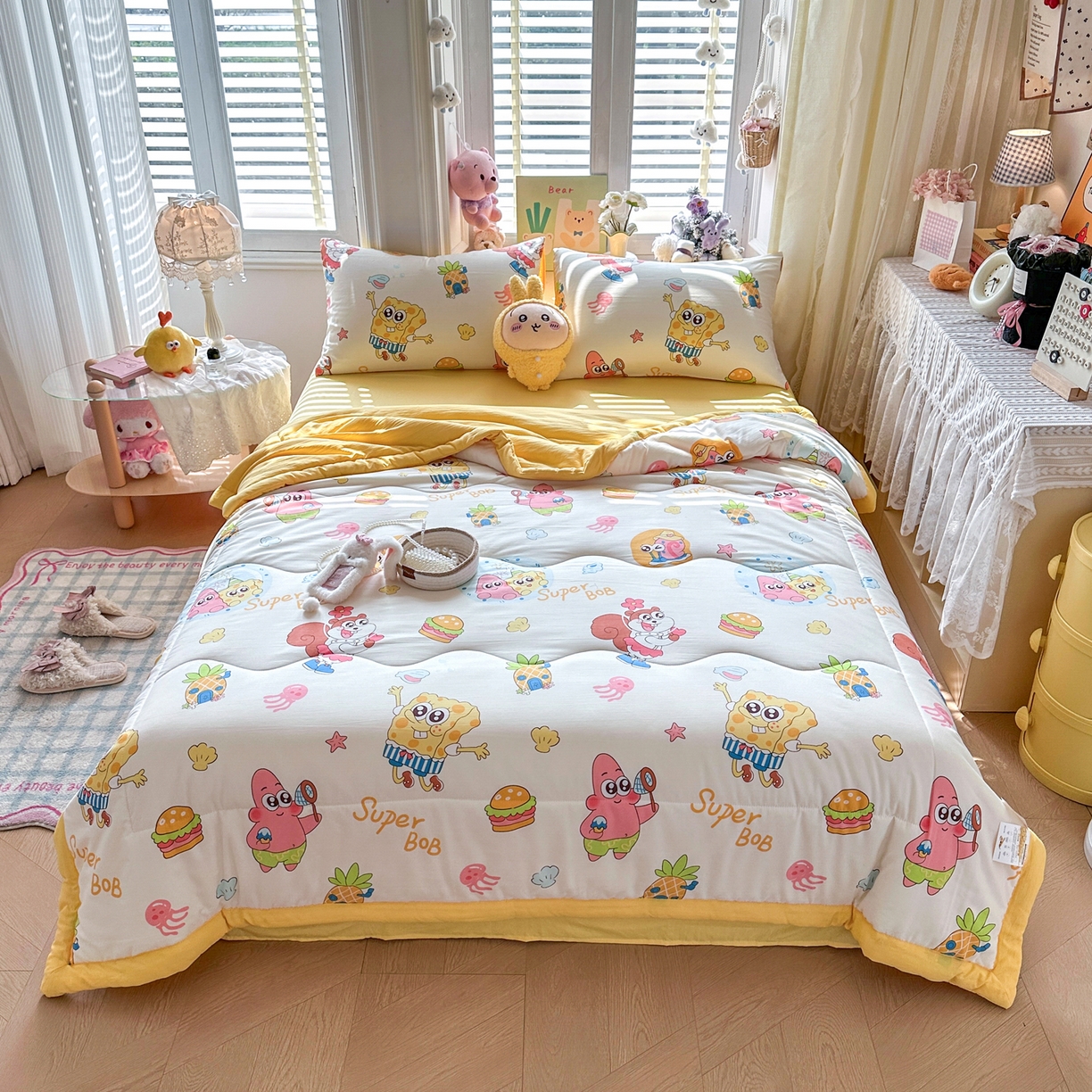 91家纺网 家纺一手货源 找家纺 优卡迪家纺馆 2026新款水洗云朵棉夏被四件套下载文件包含买家秀 海绵宝宝