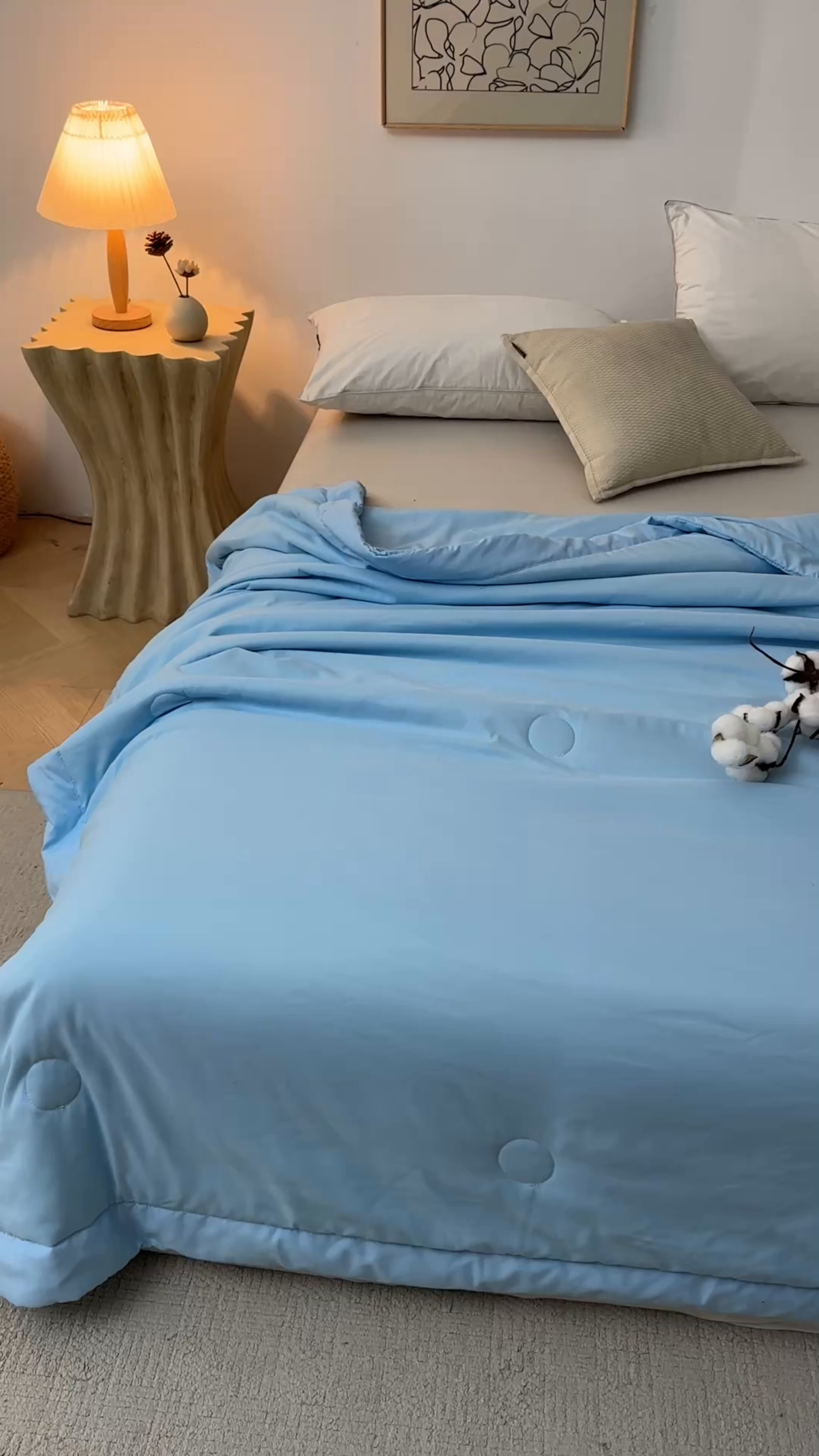 91家纺网 家纺一手货源 找家纺 初相识被业 2026春夏新款A类水洗棉纯色双拼新疆棉花被夏被夏凉被空调被 新疆棉天空蓝