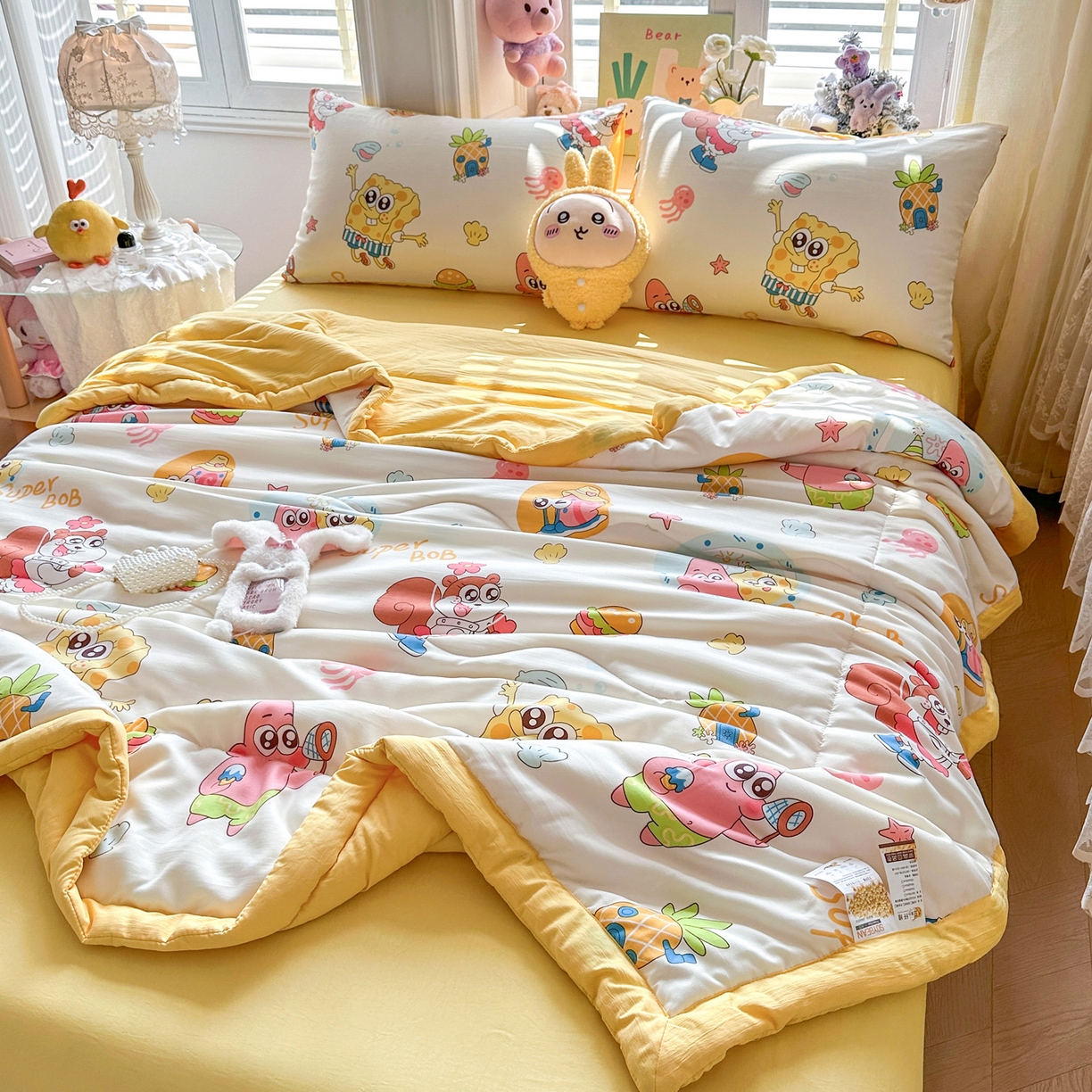 91家纺网 家纺一手货源 找家纺 优卡迪家纺馆 2026新款水洗云朵棉夏被四件套下载文件包含买家秀 海绵宝宝