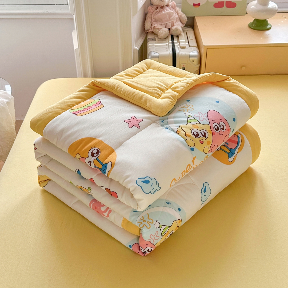 91家纺网 家纺一手货源 找家纺 优卡迪家纺馆 2026新款水洗云朵棉夏被四件套下载文件包含买家秀 海绵宝宝