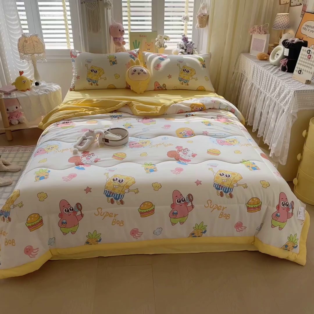 91家纺网 家纺一手货源 找家纺 优卡迪家纺馆 2026新款水洗云朵棉夏被四件套下载文件包含买家秀 海绵宝宝