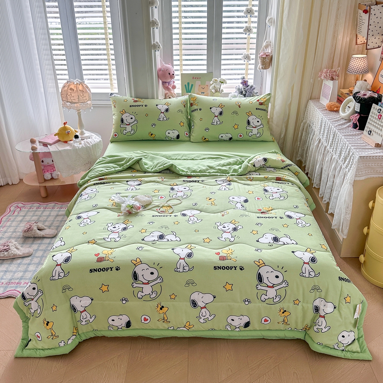 91家纺网 家纺一手货源 找家纺 优卡迪家纺馆 2026新款水洗云朵棉夏被四件套下载文件包含买家秀 花生布丁狗