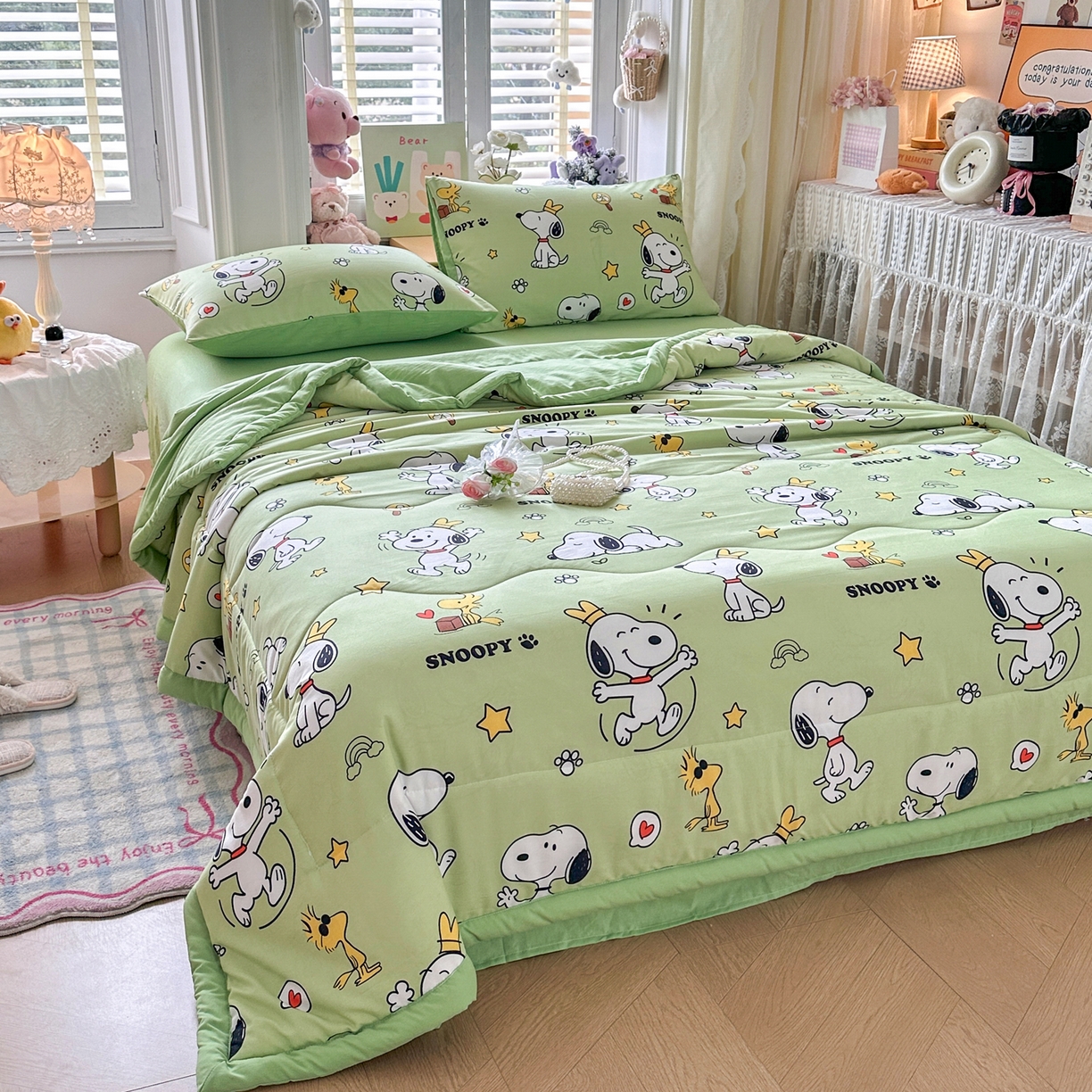 91家纺网 家纺一手货源 找家纺 优卡迪家纺馆 2026新款水洗云朵棉夏被四件套下载文件包含买家秀 花生布丁狗