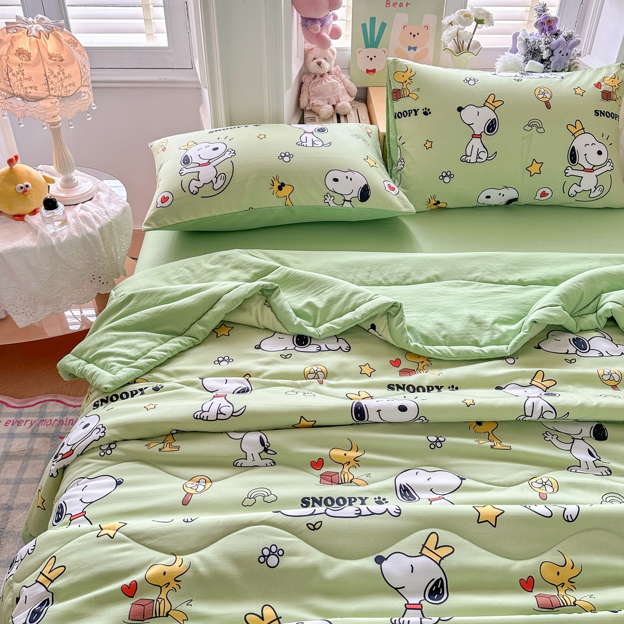 91家纺网 家纺一手货源 找家纺 优卡迪家纺馆 2026新款水洗云朵棉夏被四件套下载文件包含买家秀 花生布丁狗