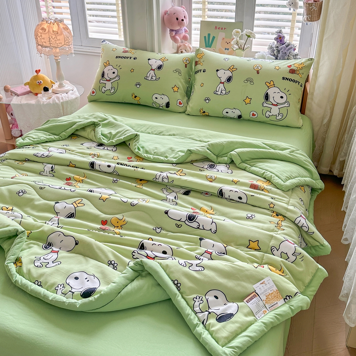 91家纺网 家纺一手货源 找家纺 优卡迪家纺馆 2026新款水洗云朵棉夏被四件套下载文件包含买家秀 花生布丁狗