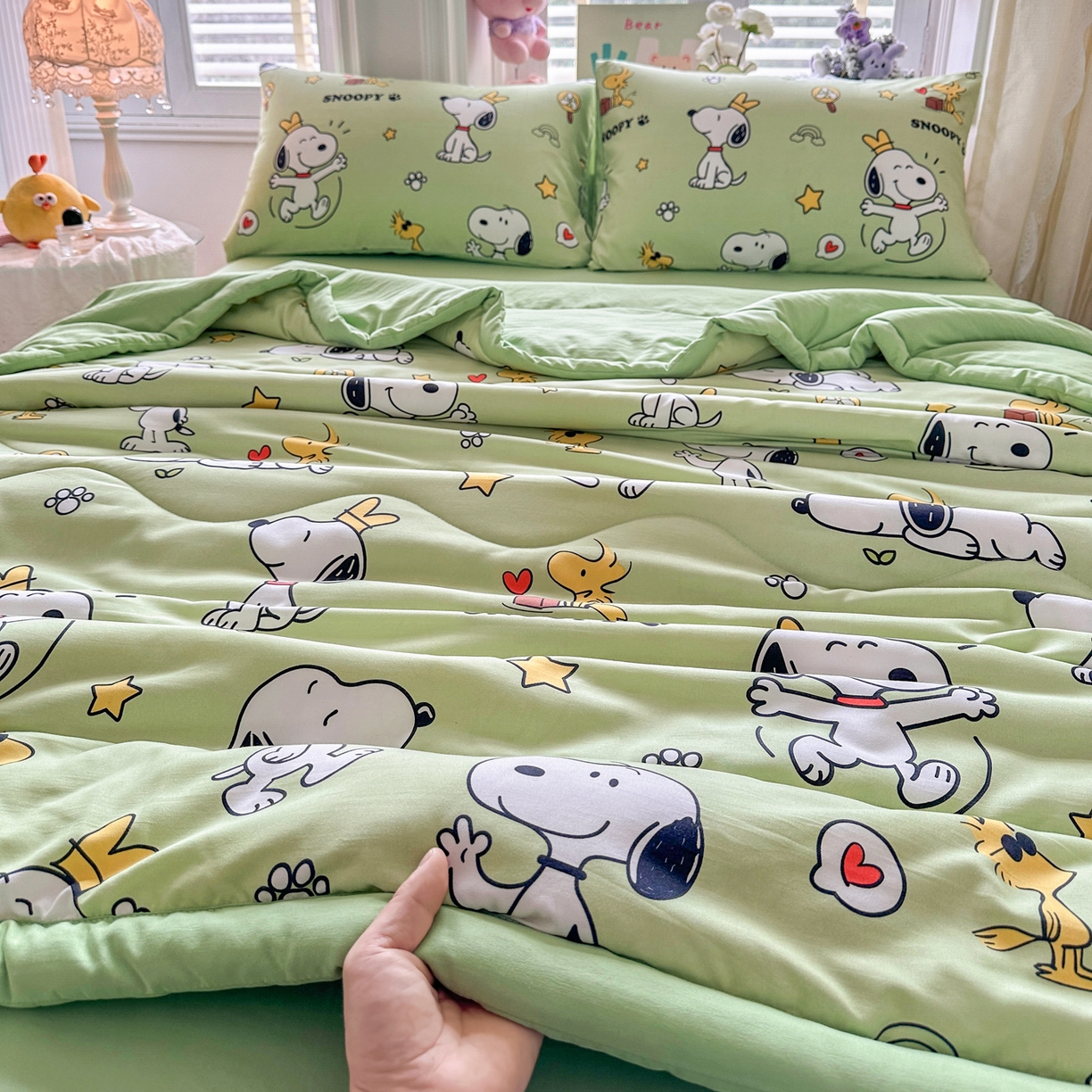 91家纺网 家纺一手货源 找家纺 优卡迪家纺馆 2026新款水洗云朵棉夏被四件套下载文件包含买家秀 花生布丁狗