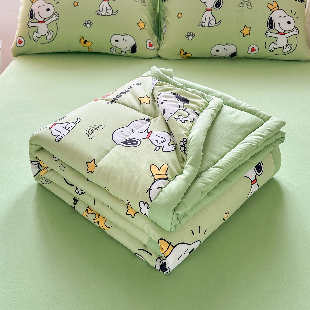 91家纺网 家纺一手货源 找家纺 优卡迪家纺馆 2026新款水洗云朵棉夏被四件套下载文件包含买家秀 花生布丁狗