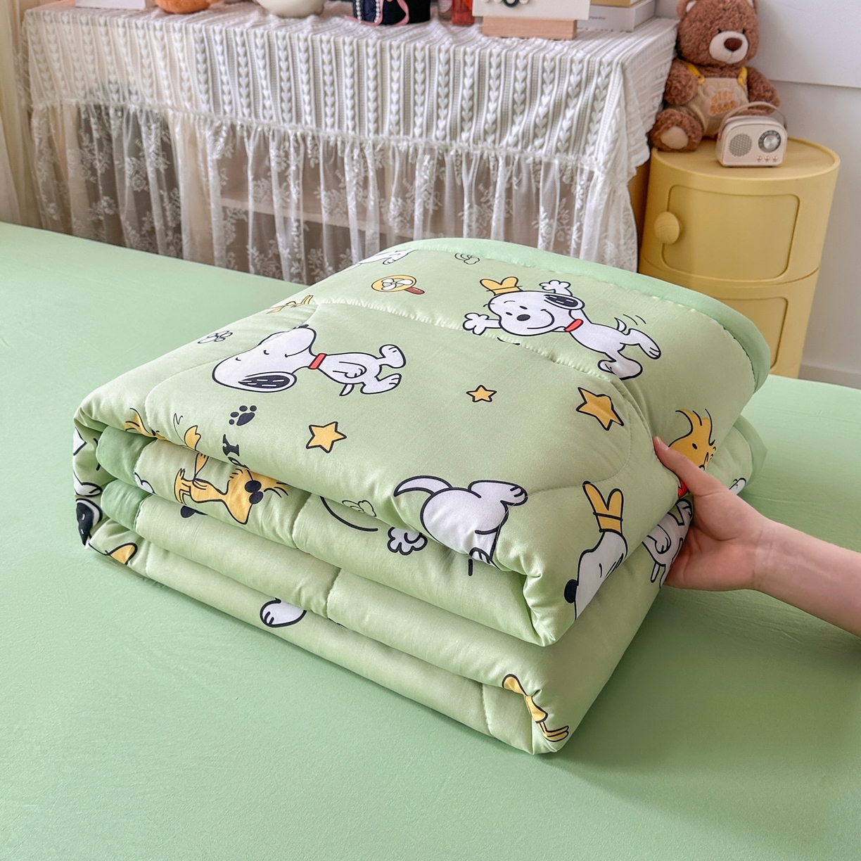 91家纺网 家纺一手货源 找家纺 优卡迪家纺馆 2026新款水洗云朵棉夏被四件套下载文件包含买家秀 花生布丁狗