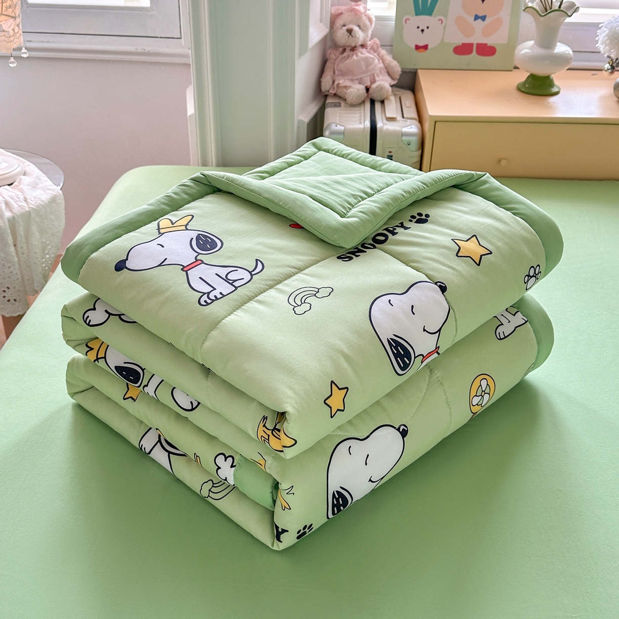 91家纺网 家纺一手货源 找家纺 优卡迪家纺馆 2026新款水洗云朵棉夏被四件套下载文件包含买家秀 花生布丁狗