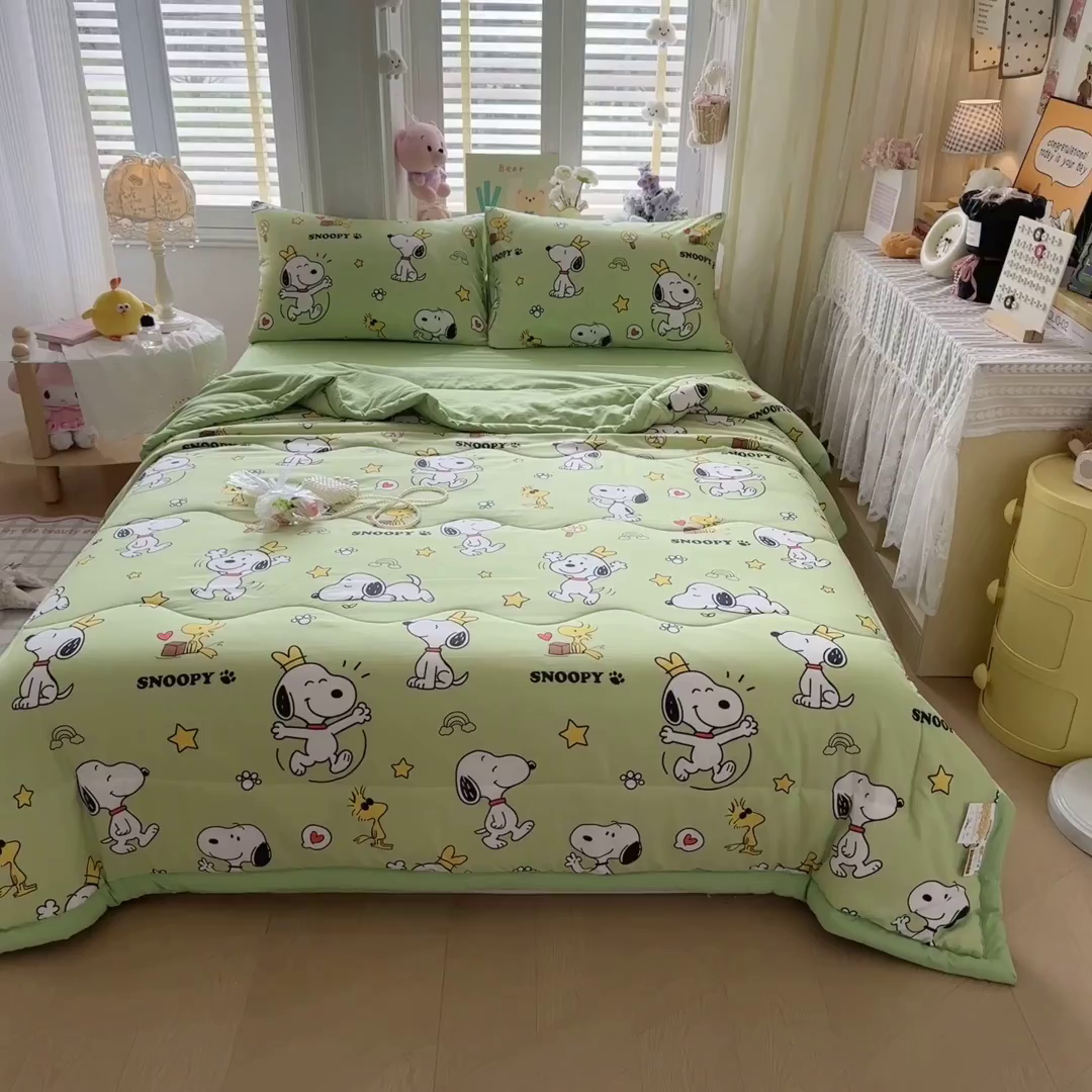 91家纺网 家纺一手货源 找家纺 优卡迪家纺馆 2026新款水洗云朵棉夏被四件套下载文件包含买家秀 花生布丁狗