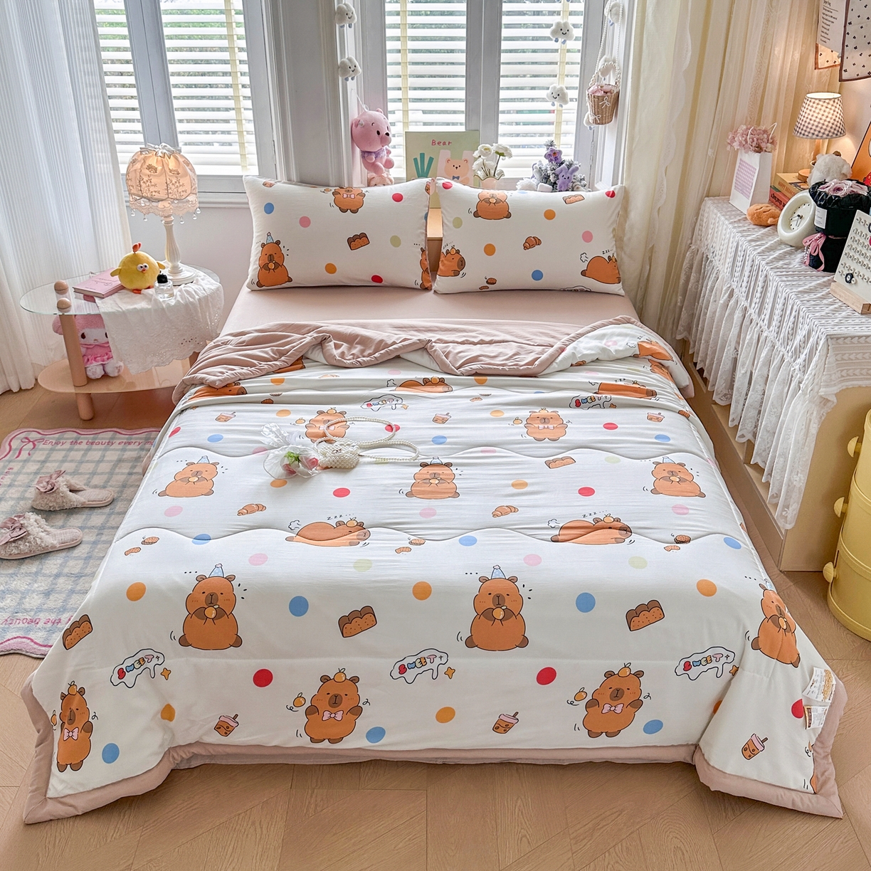 91家纺网 家纺一手货源 找家纺 优卡迪家纺馆 2026新款水洗云朵棉夏被四件套下载文件包含买家秀 卡皮巴拉